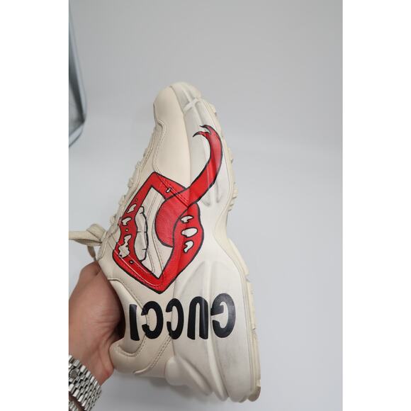 Gucci Leather Rhyton Mouth Print Lace-Up Low Top Sneakers Ivory Size 5.5 - Picture 12 of 16